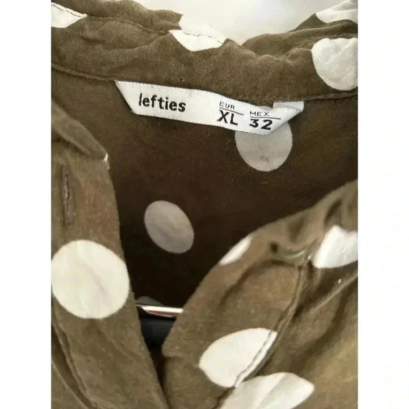 Lefties Brown White Polka Dot Button Down Shirt Dress Long Sleeve Midi Casual XL - Picture 4 of 5